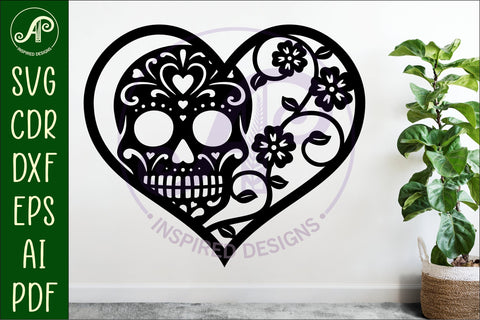 Sugar skull heart wall sign, SVG file. SVG APInspireddesigns 
