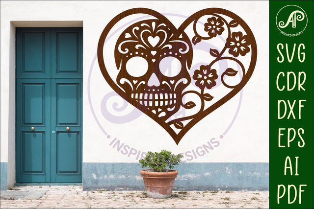 Sugar skull heart wall sign, SVG file. SVG APInspireddesigns 
