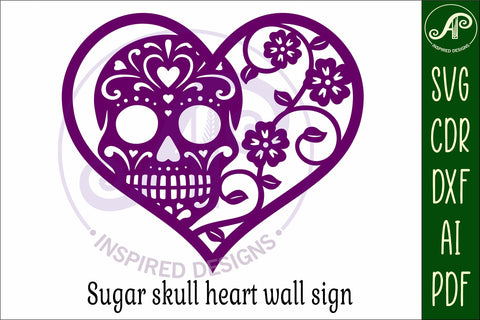 Sugar skull heart wall sign, SVG file. SVG APInspireddesigns 
