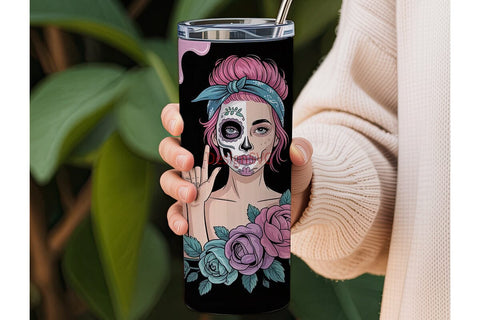 Sugar Skull Rock Girl 20oz Tumbler Wrap Sublimation DesignSVG 