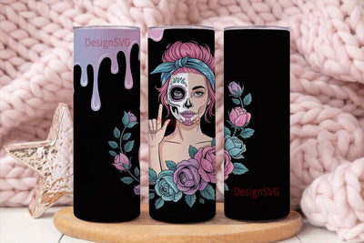Sugar Skull Rock Girl 20oz Tumbler Wrap Sublimation DesignSVG 