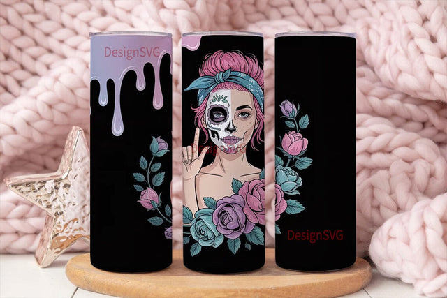 Sugar Skull Rock Girl 20oz Tumbler Wrap Sublimation DesignSVG 