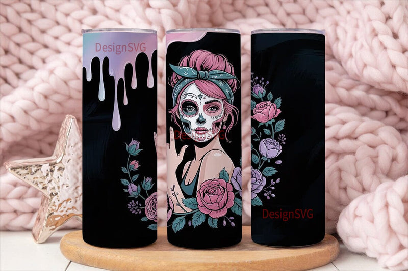 Sugar Skull Rock Girl 20oz Tumbler Wrap Sublimation DesignSVG 