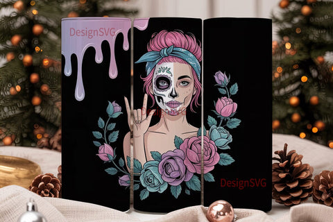 Sugar Skull Rock Girl 20oz Tumbler Wrap Sublimation DesignSVG 