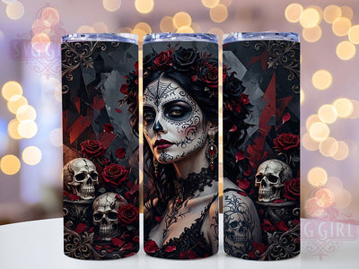 Sugar Skull Rose 20oz Tumbler, Sugar Skull, Rose Design, Dia De Los Muertos, 20oz Wrap, Floral Gothic, Sublimation Tumbler, Festive Pattern Sublimation SvggirlplusArt 