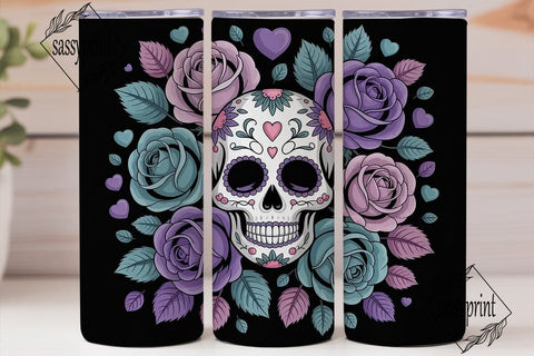 Sugar Skull Rose Tumbler Wrap Sublimation sassyprint 