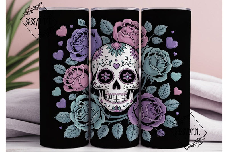 Sugar Skull Rose Tumbler Wrap Sublimation sassyprint 
