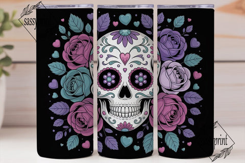 Sugar Skull Rose Tumbler Wrap Sublimation sassyprint 