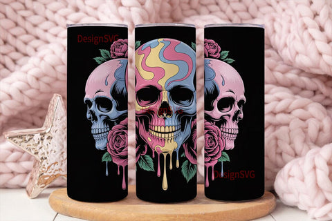 Sugar Skull Roses 20oz Tumbler Wrap Sublimation DesignSVG 