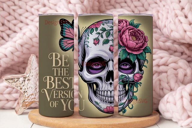 Sugar Skull & Roses 20oz Tumbler Wrap Sublimation DesignSVG 