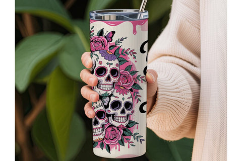 Sugar Skull & Roses 20oz Tumbler Wrap Sublimation DesignSVG 