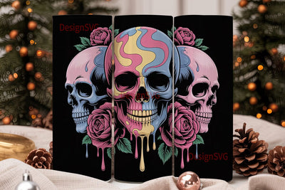 Sugar Skull Roses 20oz Tumbler Wrap Sublimation DesignSVG 