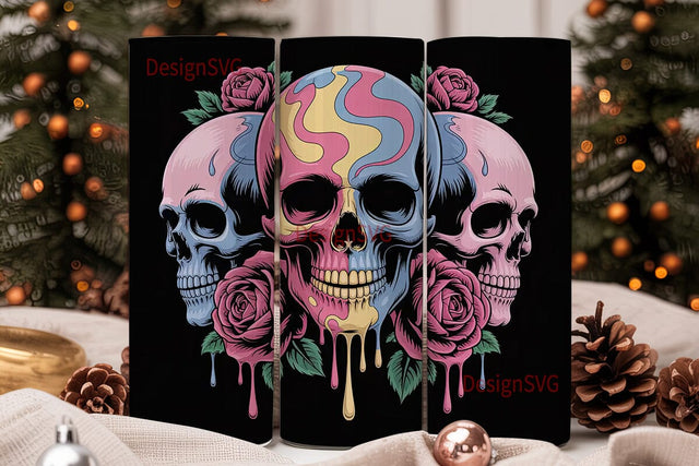 Sugar Skull Roses 20oz Tumbler Wrap Sublimation DesignSVG 