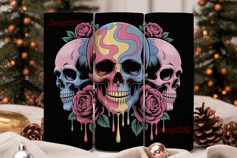 Sugar Skull Roses 20oz Tumbler Wrap Sublimation DesignSVG 