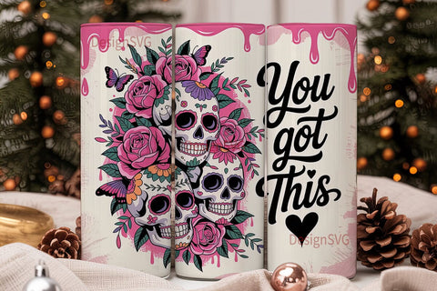 Sugar Skull & Roses 20oz Tumbler Wrap Sublimation DesignSVG 