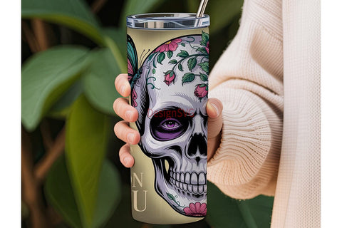 Sugar Skull & Roses 20oz Tumbler Wrap Sublimation DesignSVG 