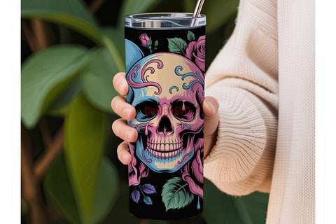 Sugar Skull Roses 20oz Tumbler Wrap Sublimation DesignSVG 