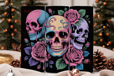 Sugar Skull Roses 20oz Tumbler Wrap Sublimation DesignSVG 