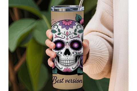 Sugar Skull & Roses 20oz Tumbler Wrap Sublimation DesignSVG 