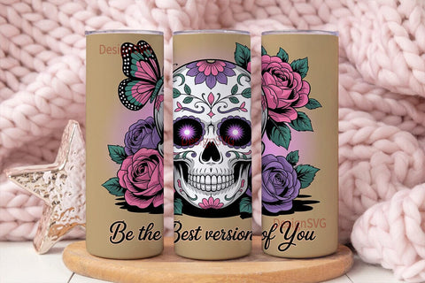 Sugar Skull & Roses 20oz Tumbler Wrap Sublimation DesignSVG 