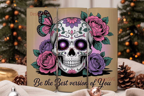 Sugar Skull & Roses 20oz Tumbler Wrap Sublimation DesignSVG 