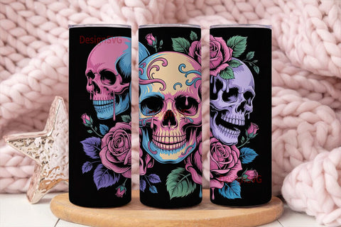 Sugar Skull Roses 20oz Tumbler Wrap Sublimation DesignSVG 