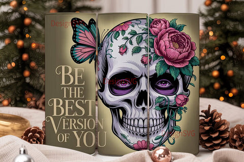 Sugar Skull & Roses 20oz Tumbler Wrap Sublimation DesignSVG 