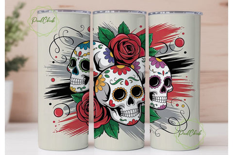 Sugar Skull & Roses 20oz Tumbler Wrap Sublimation PixelChick 
