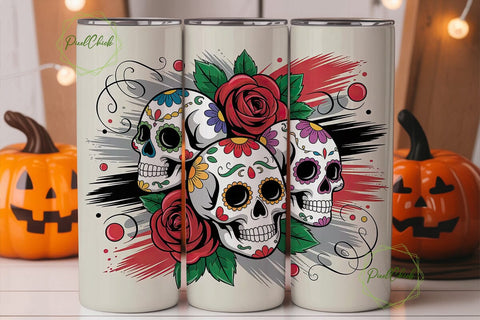 Sugar Skull & Roses 20oz Tumbler Wrap Sublimation PixelChick 