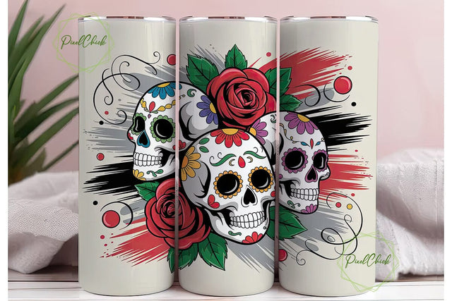 Sugar Skull & Roses 20oz Tumbler Wrap Sublimation PixelChick 