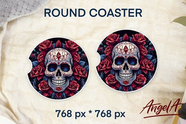 Sugar Skull roses PNG / Halloween round coaster sublimation Sublimation Angelina Semenova 