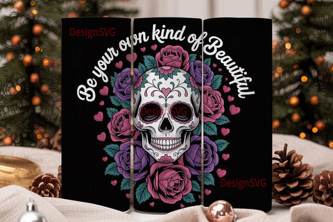 Sugar Skull Roses Tumbler Wrap Sublimation DesignSVG 