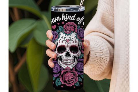 Sugar Skull Roses Tumbler Wrap Sublimation DesignSVG 