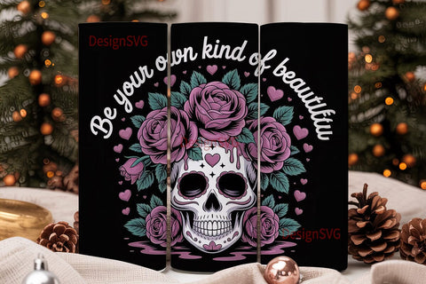 Sugar Skull Roses Tumbler Wrap Sublimation DesignSVG 