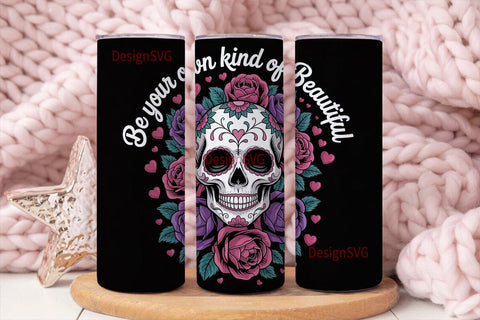 Sugar Skull Roses Tumbler Wrap Sublimation DesignSVG 