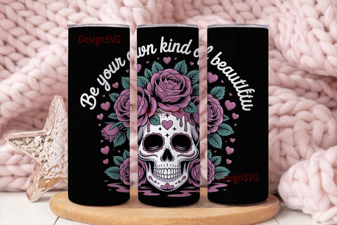 Sugar Skull Roses Tumbler Wrap Sublimation DesignSVG 