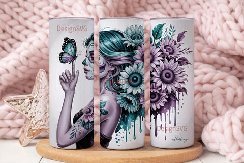 Sugar Skull Sunflower 20oz Tumbler Wrap Sublimation DesignSVG 