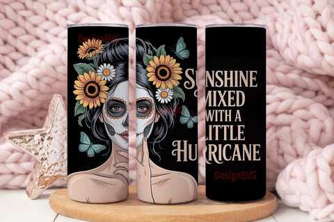 Sugar Skull Sunflower 20oz Tumbler Wrap Sublimation DesignSVG 
