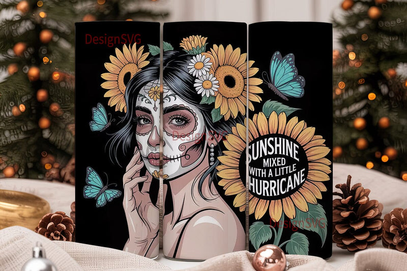 Sugar Skull Sunflower 20oz Tumbler Wrap Sublimation DesignSVG 