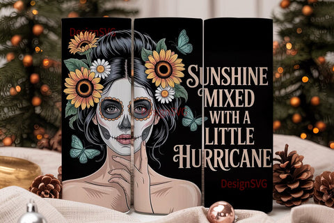 Sugar Skull Sunflower 20oz Tumbler Wrap Sublimation DesignSVG 