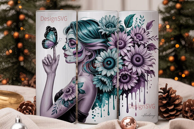 Sugar Skull Sunflower 20oz Tumbler Wrap Sublimation DesignSVG 