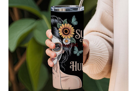 Sugar Skull Sunflower 20oz Tumbler Wrap Sublimation DesignSVG 