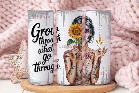 Sugar Skull Sunflower Tumbler Wrap Sublimation DesignSVG 