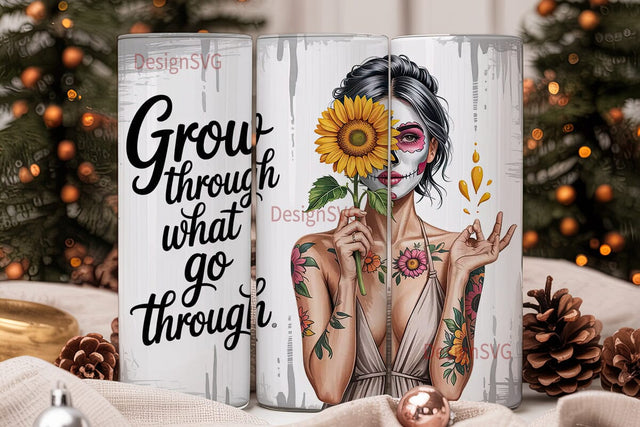 Sugar Skull Sunflower Tumbler Wrap Sublimation DesignSVG 
