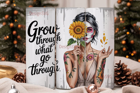 Sugar Skull Sunflower Tumbler Wrap Sublimation DesignSVG 