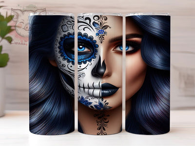 Sugar Skull Tattoo Tumbler, Sugar Skull Wrap, Gothic Skull Cup, 20oz Sublimation Wrap, Stylish Tattoo Design Tumbler, Artistic Skull Theme Cup, Day Of The Dead Wrap Sublimation Lara' s Designs 