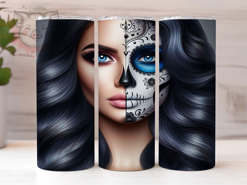 Sugar Skull Tattoo Tumbler, Sugar Skull Wrap, Gothic Skull Cup, 20oz Sublimation Wrap, Stylish Tattoo Design Tumbler, Artistic Skull Theme Cup, Day Of The Dead Wrap Sublimation Lara' s Designs 