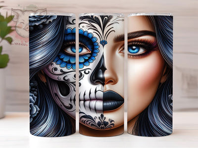 Sugar Skull Tattoo Tumbler, Sugar Skull Wrap, Gothic Skull Cup, 20oz Sublimation Wrap, Stylish Tattoo Design Tumbler, Artistic Skull Theme Cup, Day Of The Dead Wrap Sublimation Lara' s Designs 