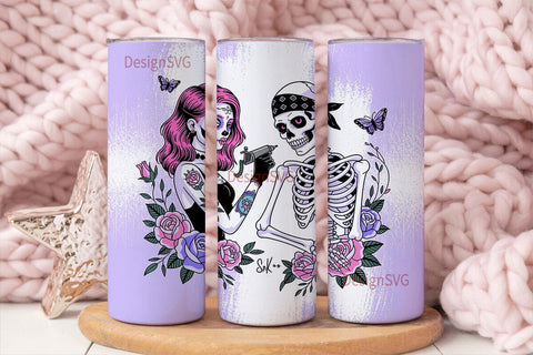 Sugar Skull Tattoo Tumbler Wrap Sublimation DesignSVG 