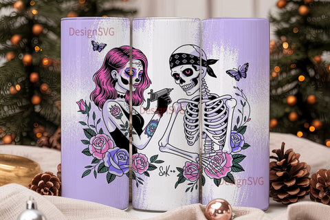 Sugar Skull Tattoo Tumbler Wrap Sublimation DesignSVG 